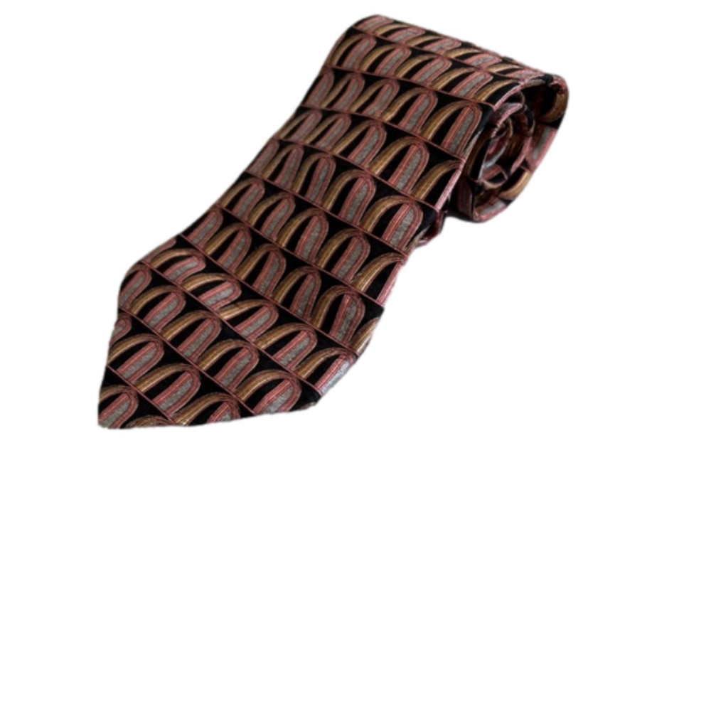 Ermenegildo Zegna Silk Tie Black with Rose & Gold Arch Pattern – Made in Italy